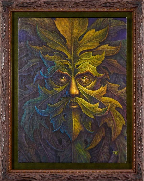 The Green Man, framed oil painting of the mythological figure