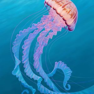 Digital painting of a jellyfish in pink, purple and blue