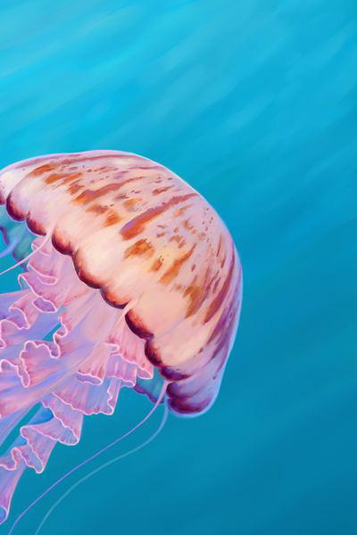 Digital painting of a jellyfish in pink, purple and blue