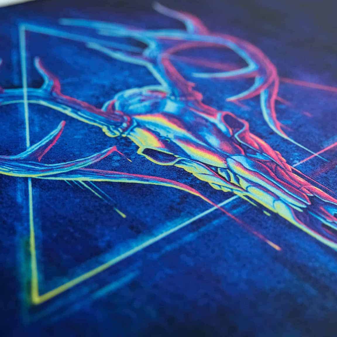 Card game playmat with deer skull theme